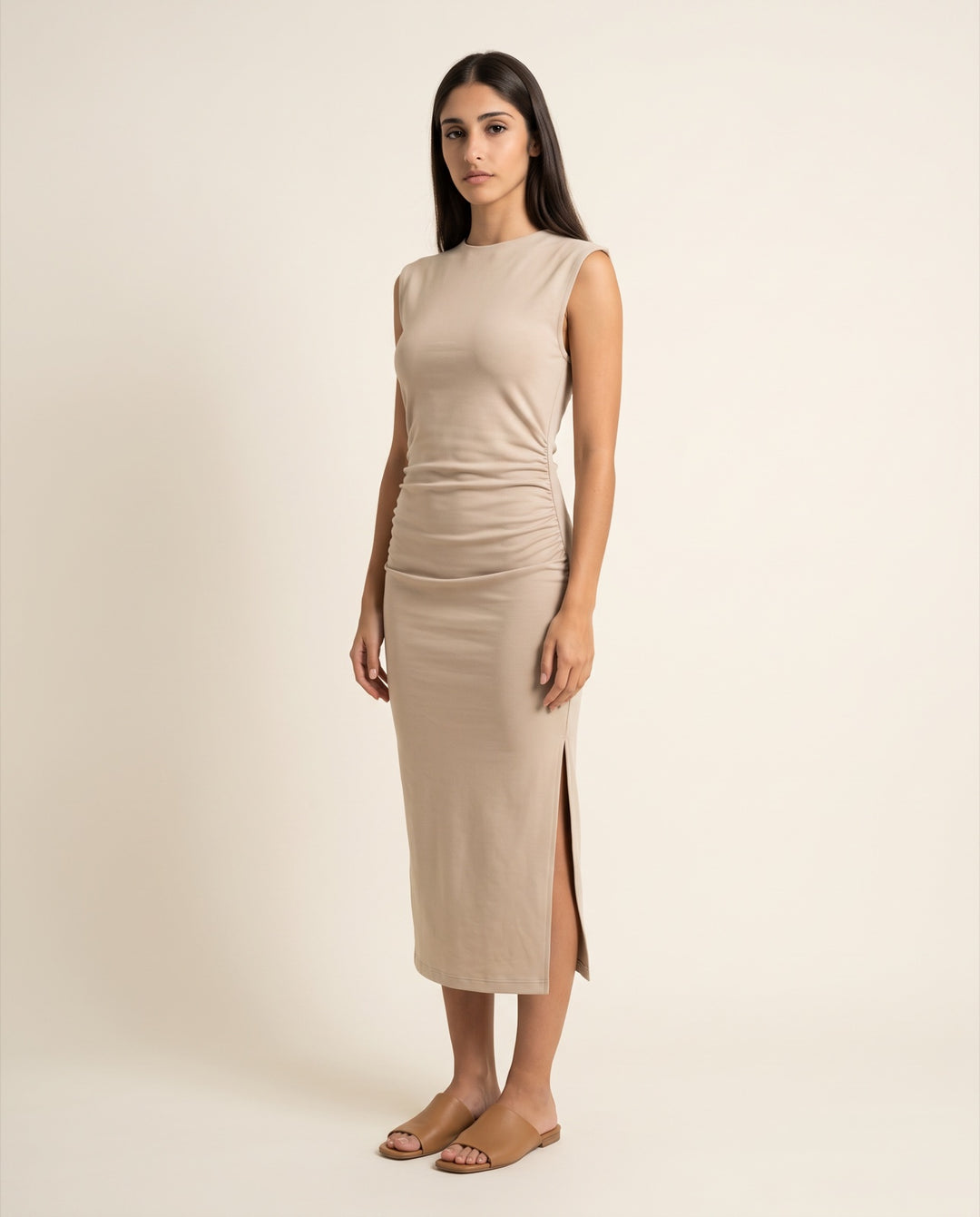 Side-Gathered Sculpt Jersey Midi Dress