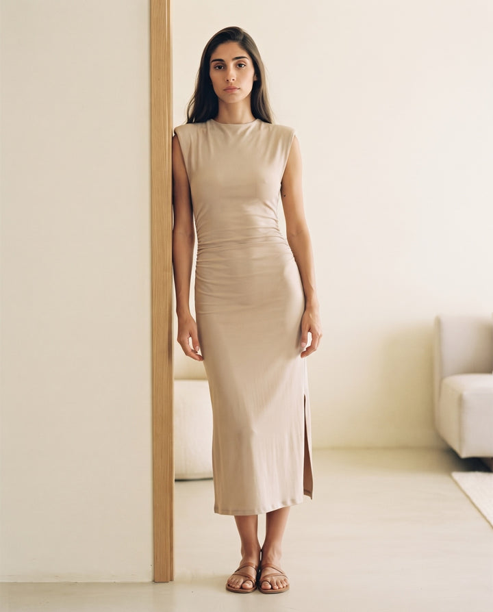 Side-Gathered Sculpt Jersey Midi Dress