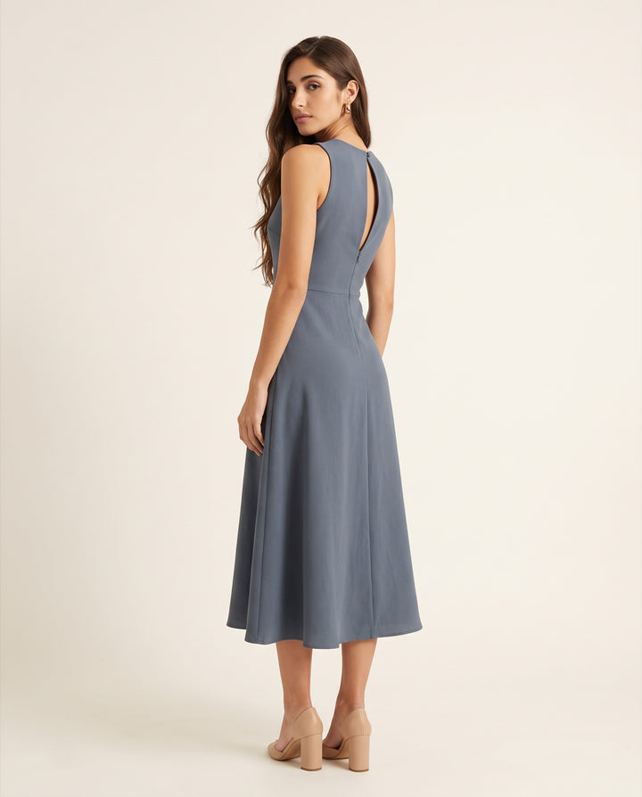 Keyhole-Back Crepe Midi Dress