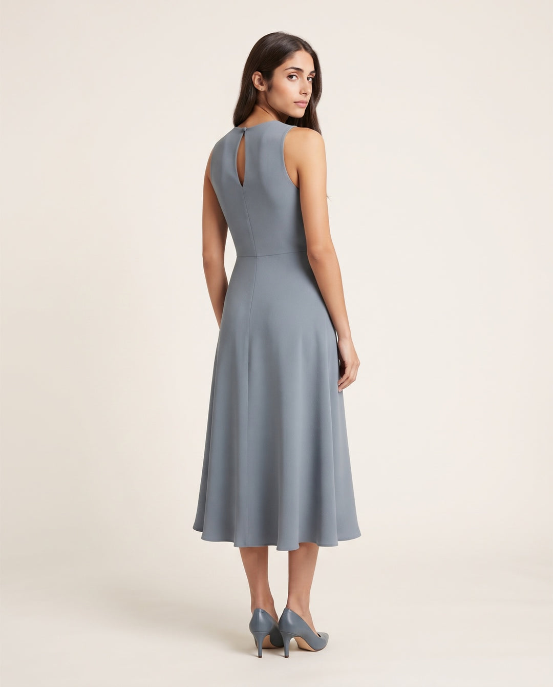 Keyhole-Back Crepe Midi Dress