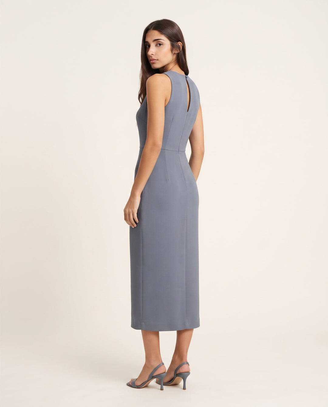 Keyhole-Back Crepe Midi Dress