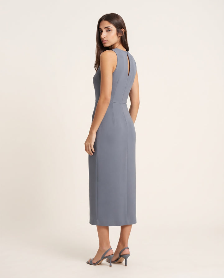 Keyhole-Back Crepe Midi Dress
