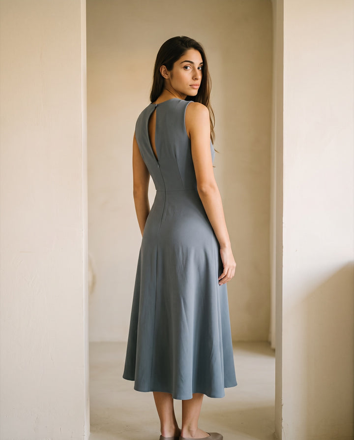 Keyhole-Back Crepe Midi Dress