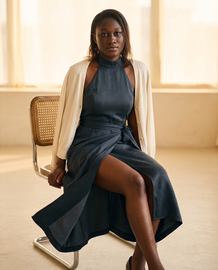 Halter Wrap Satin Midi Dress