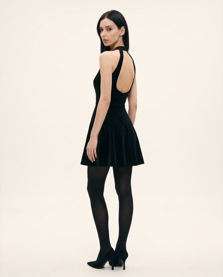 Halter Open-Back Velvet Mini Dress