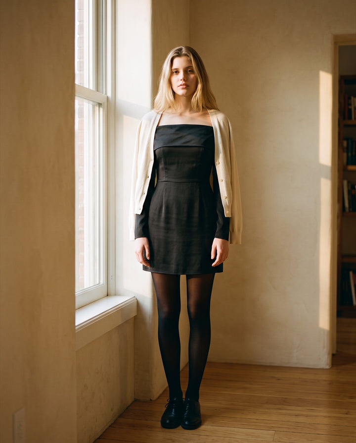 Long-Sleeve Off-Shoulder Satin Mini Dress
