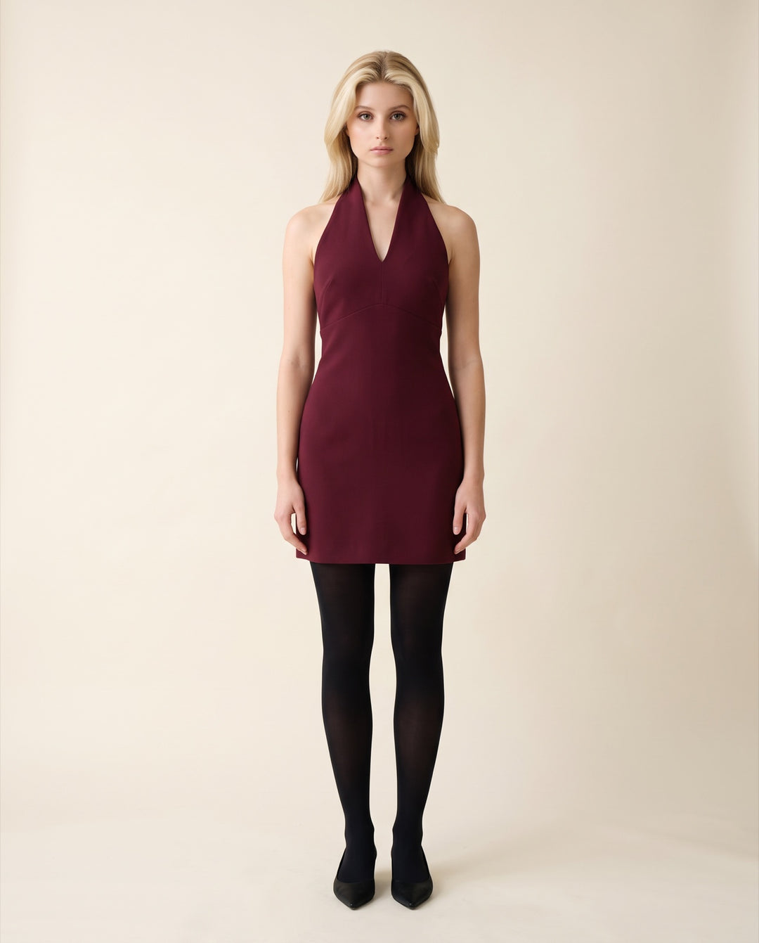 V-Neck Halter Crepe Mini Dress
