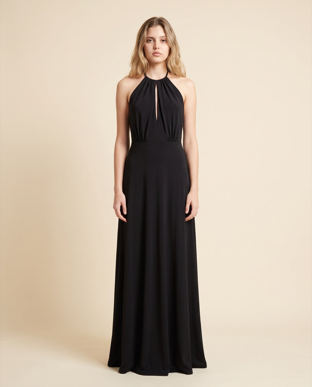 Draped Keyhole Halter Jersey Gown