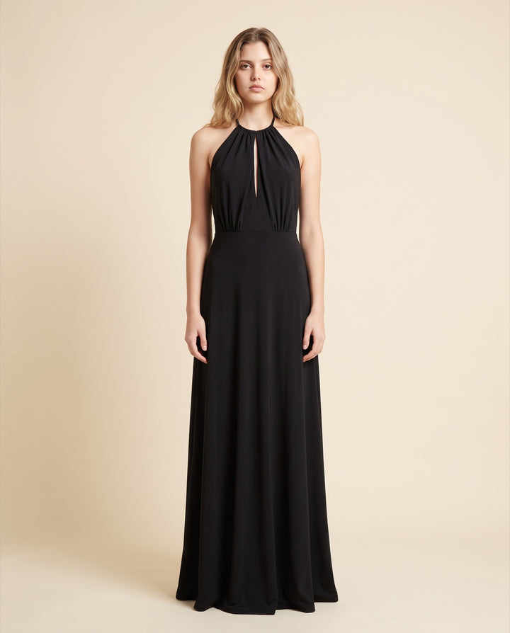 Draped Keyhole Halter Jersey Gown