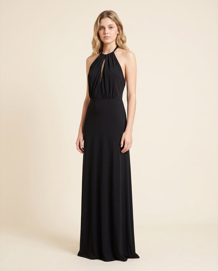Draped Keyhole Halter Jersey Gown