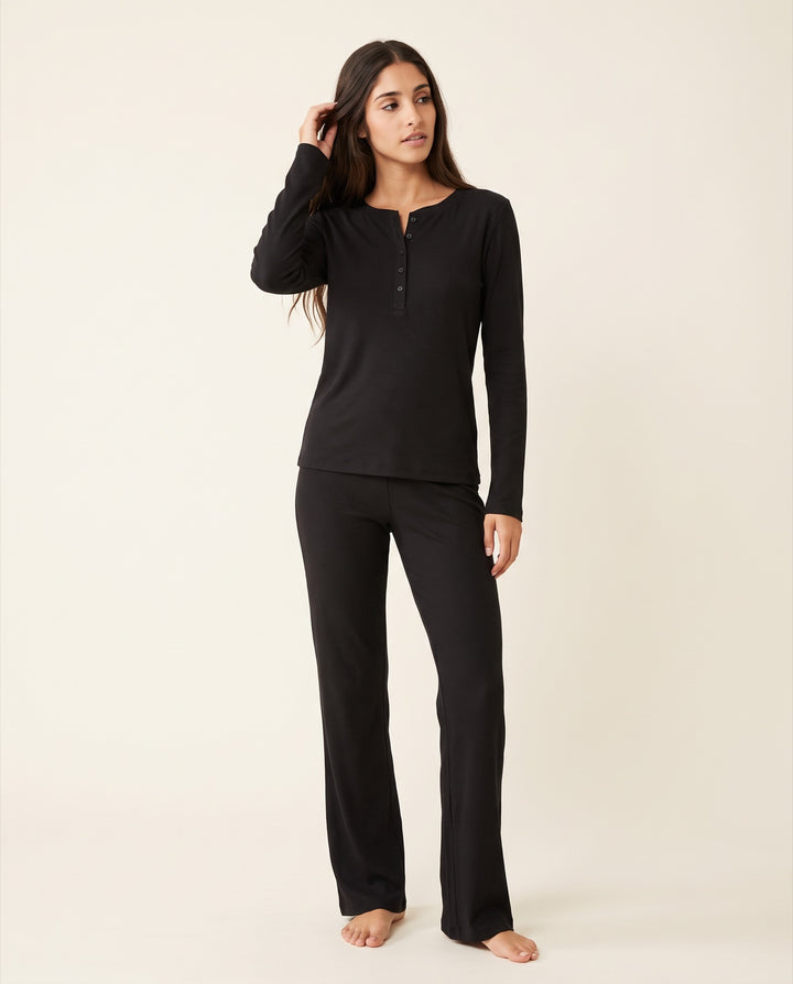 Ribbed Henley Flare Pajama Set