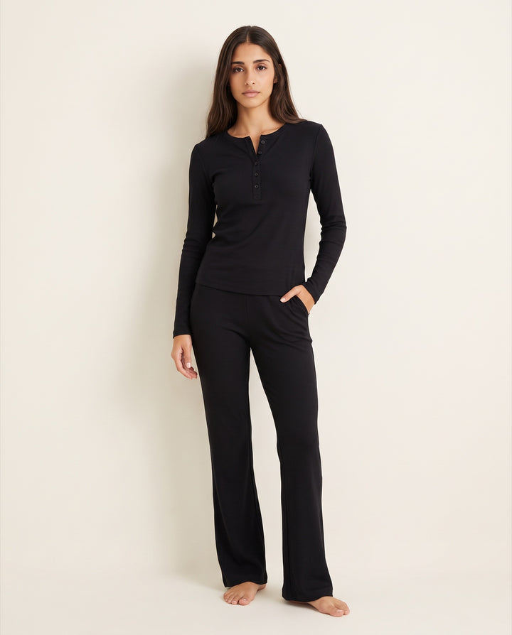 Ribbed Henley Flare Pajama Set