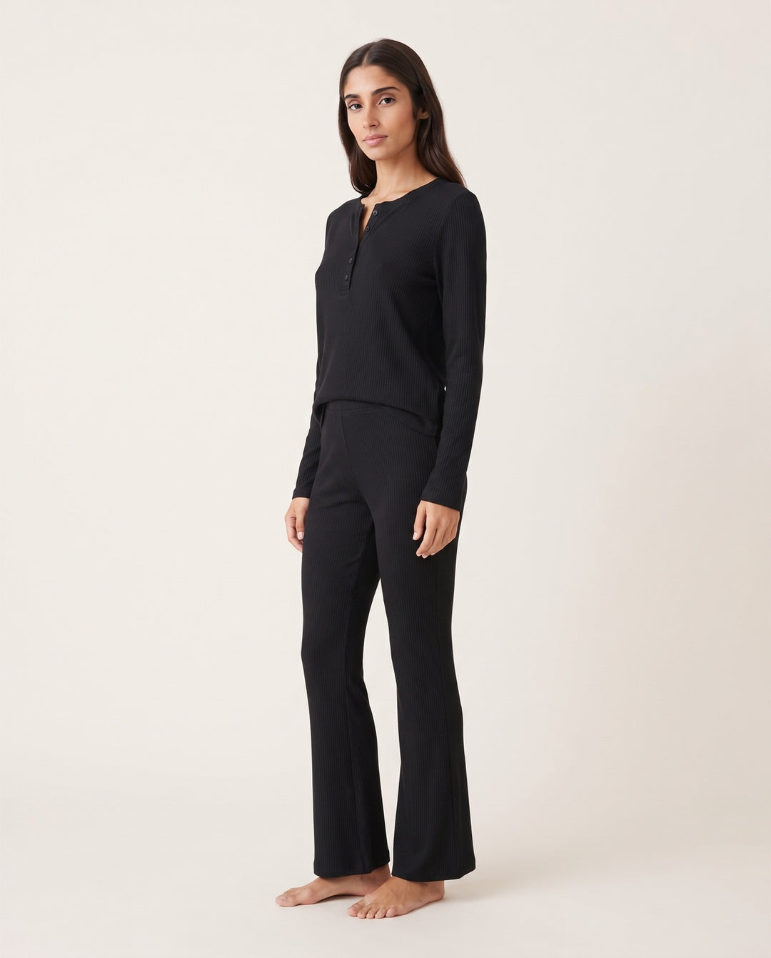 Ribbed Henley Flare Pajama Set