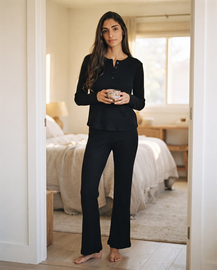 Ribbed Henley Flare Pajama Set