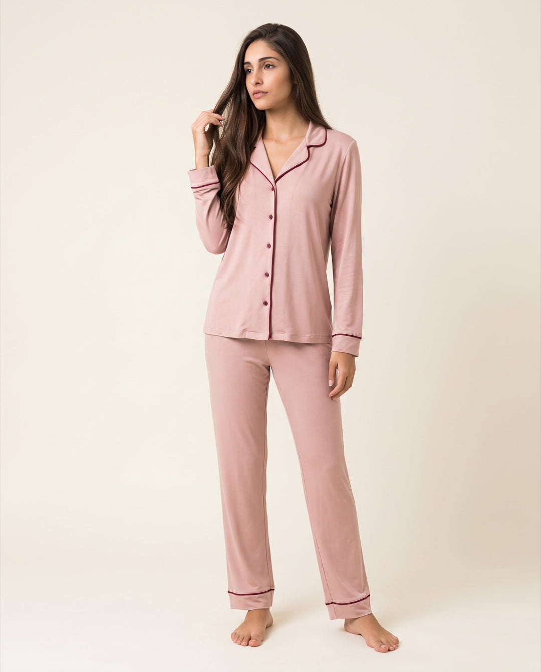Piped Modal Long-Sleeve Pajama Set