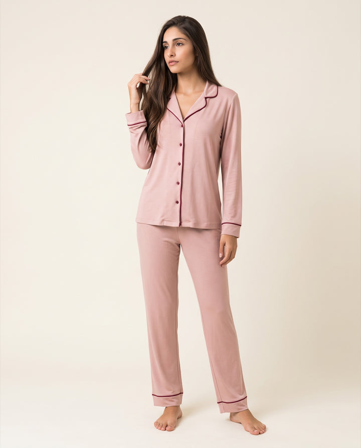 Piped Modal Long-Sleeve Pajama Set