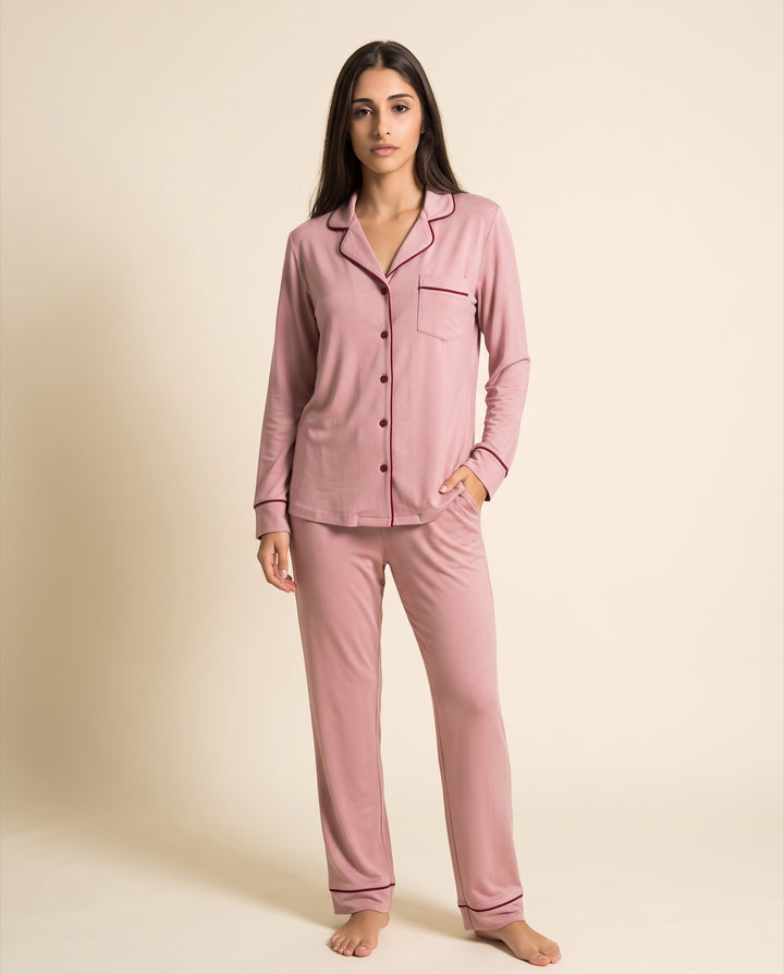 Piped Modal Long-Sleeve Pajama Set