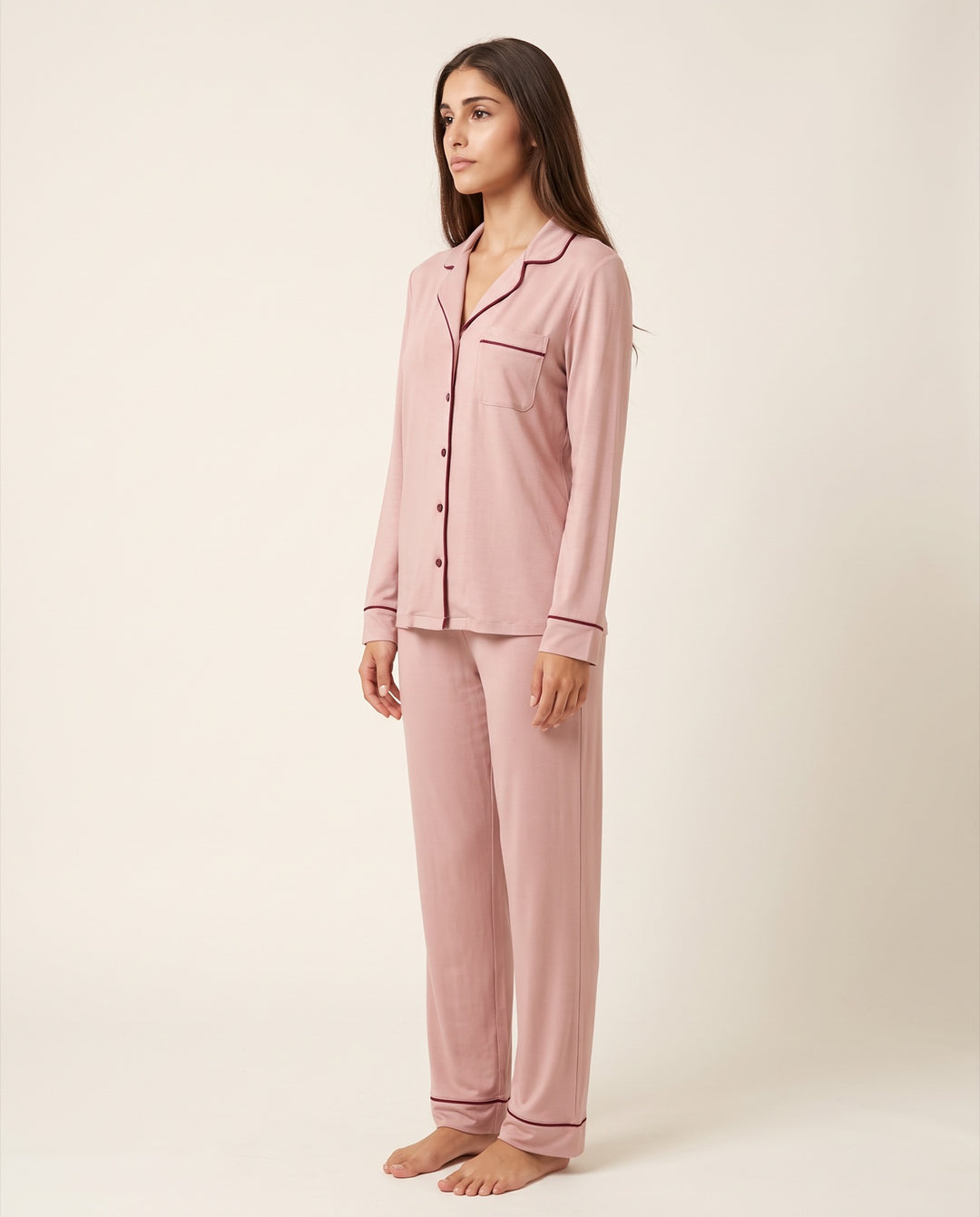 Piped Modal Long-Sleeve Pajama Set
