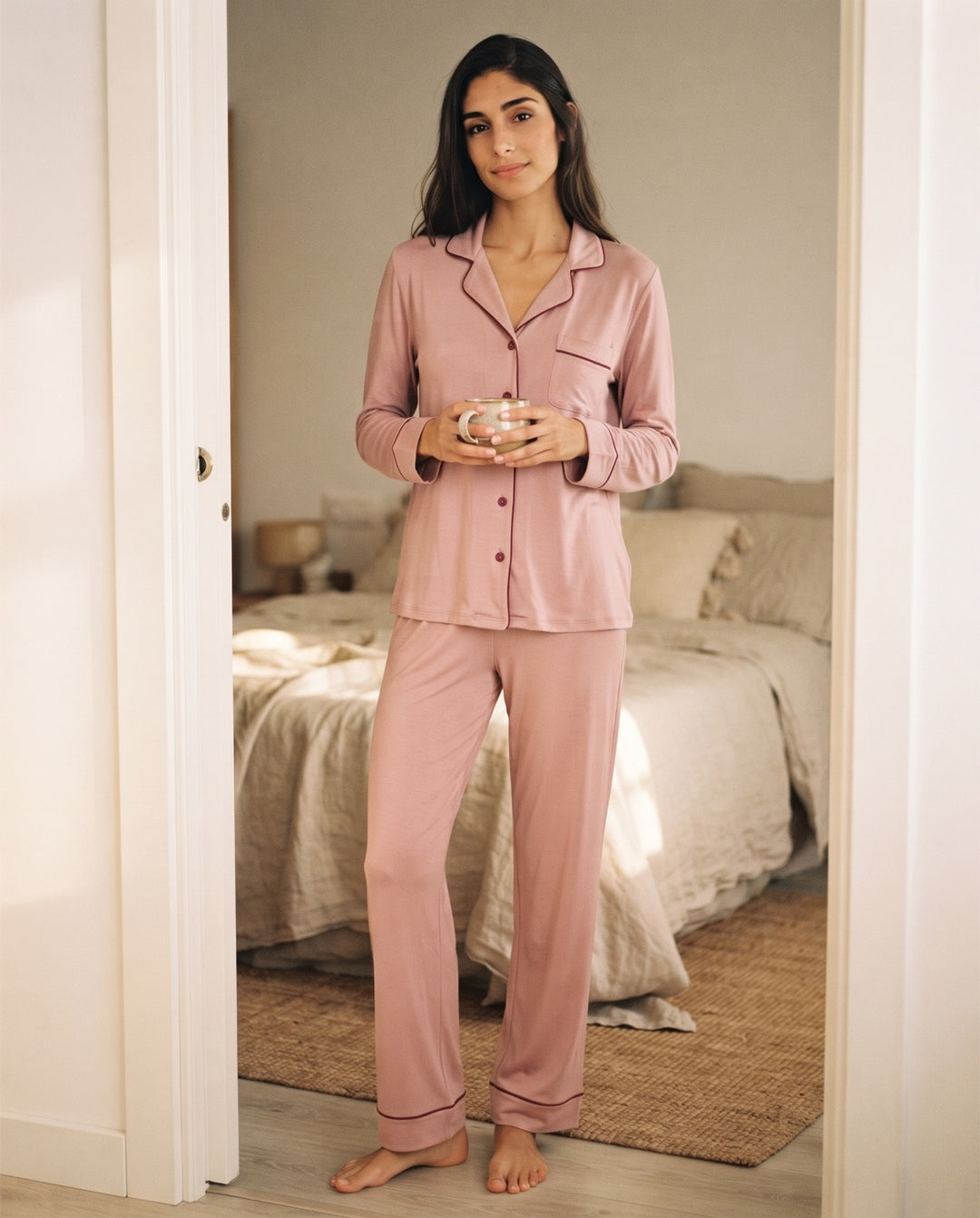 Piped Modal Long-Sleeve Pajama Set