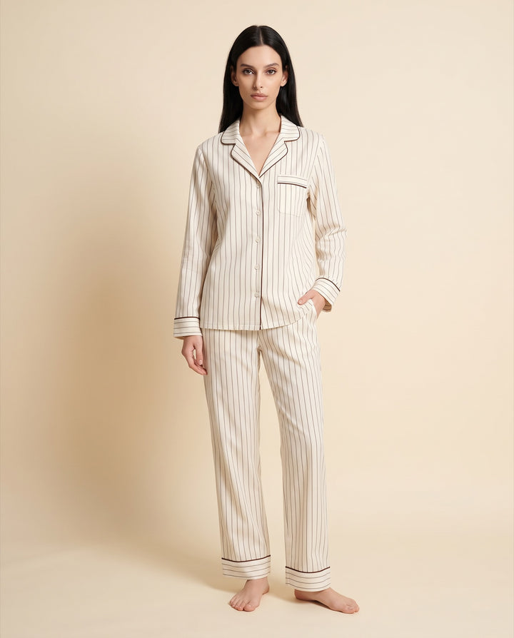 Pinstripe Cotton Long Pajama Set