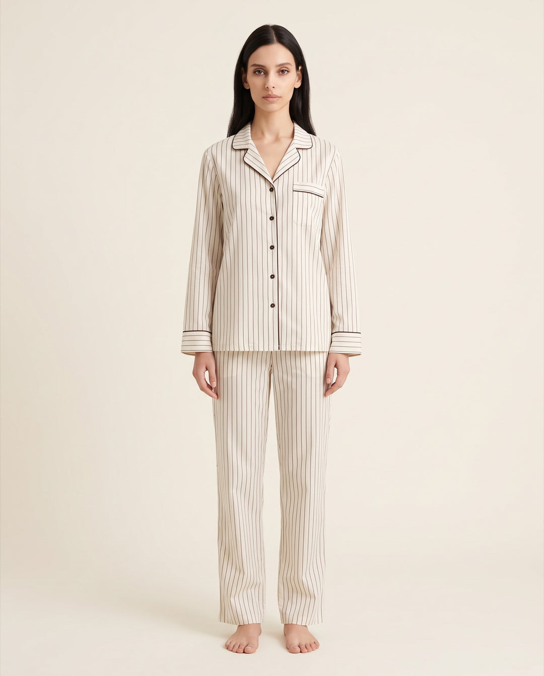 Pinstripe Cotton Long Pajama Set
