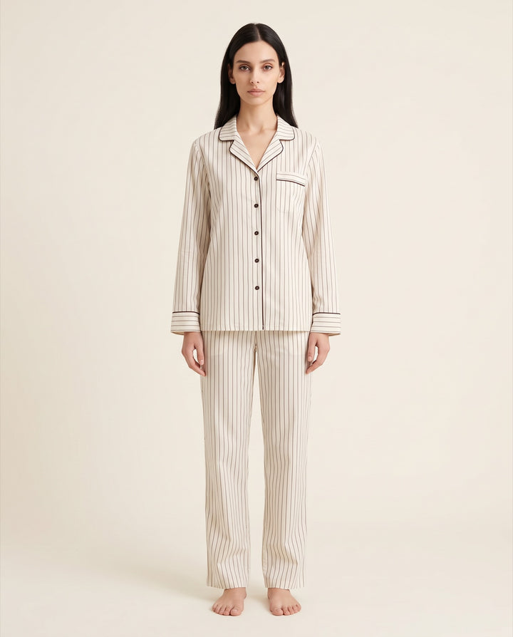 Pinstripe Cotton Long Pajama Set