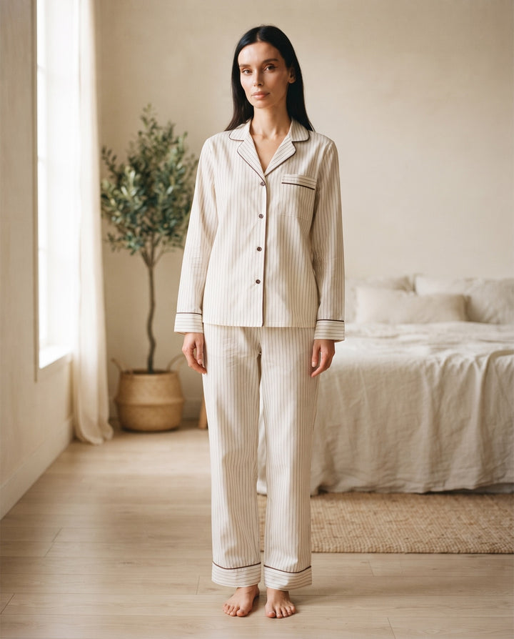 Pinstripe Cotton Long Pajama Set