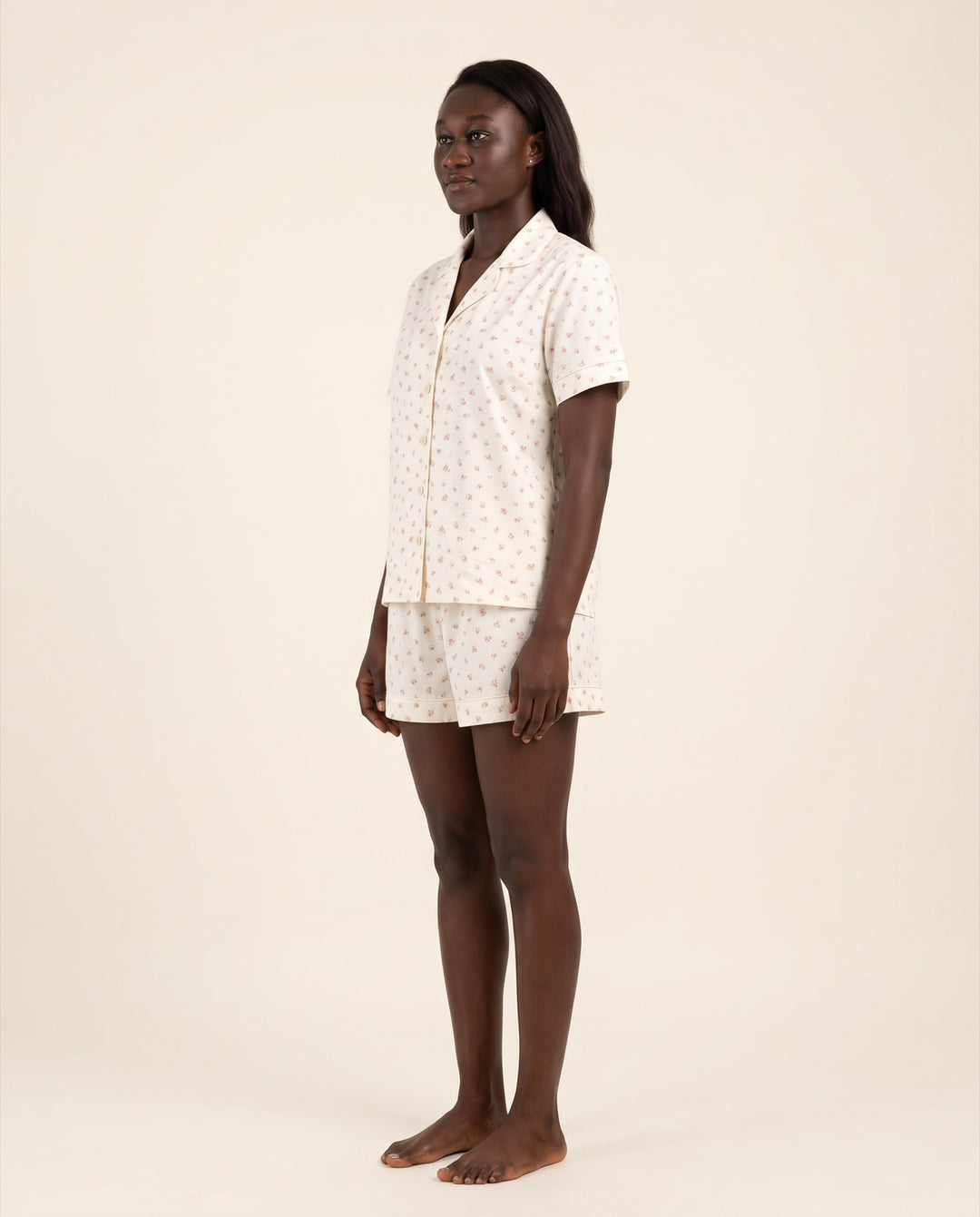 Micro-Floral Cotton Pajama Short Set
