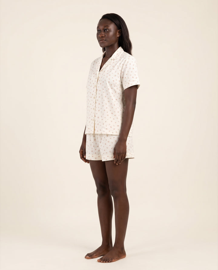 Micro-Floral Cotton Pajama Short Set