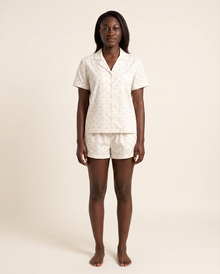 Micro-Floral Cotton Pajama Short Set