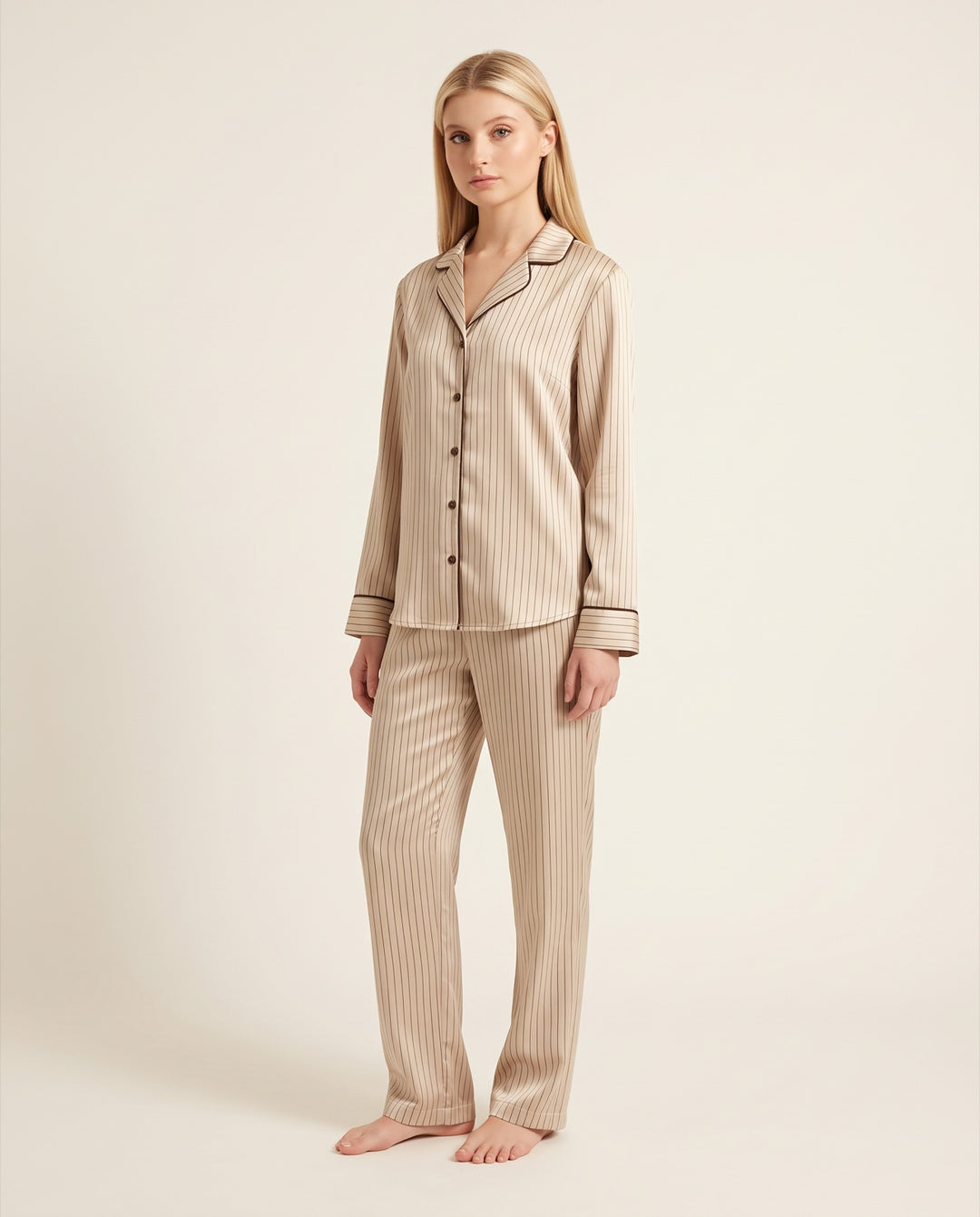 Pinstripe Satin Pajama Set
