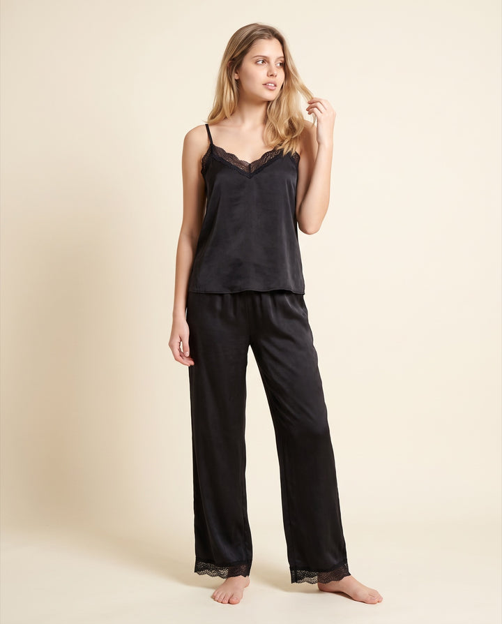 Lace-Edge Satin Cami Pajama Pant Set