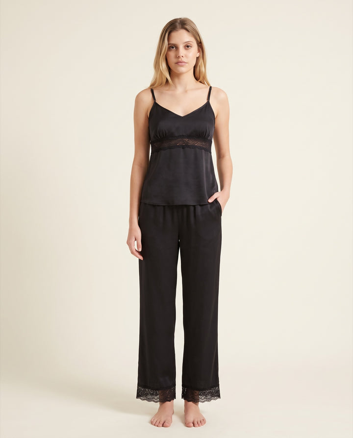 Lace-Edge Satin Cami Pajama Pant Set