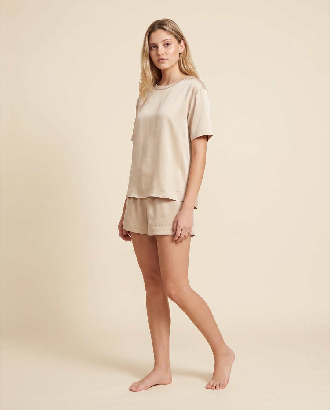 Satin Tee Pajama Short Set
