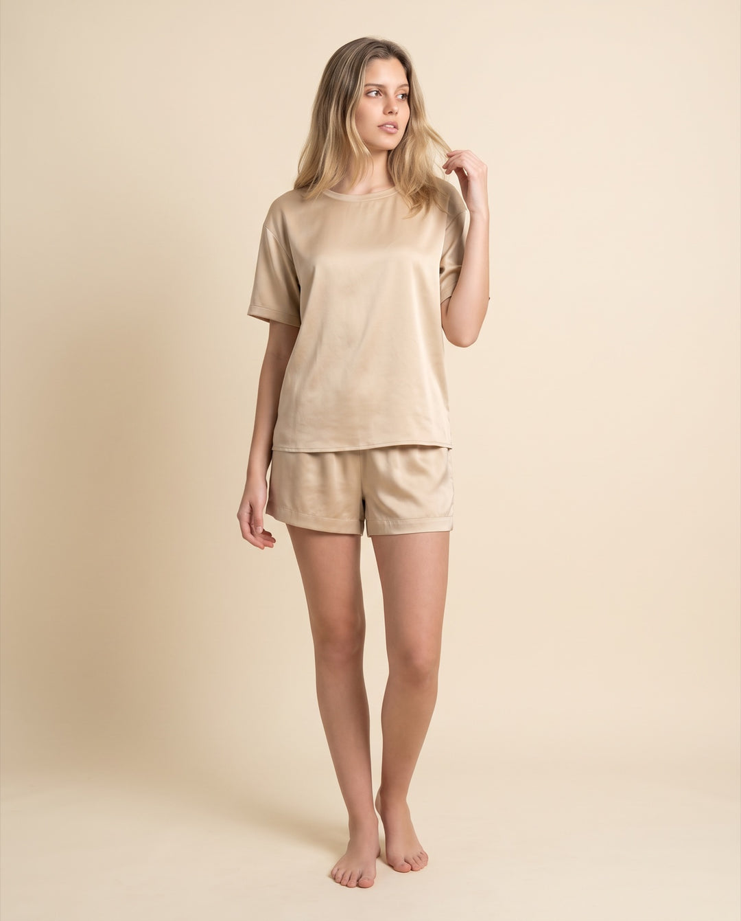 Satin Tee Pajama Short Set