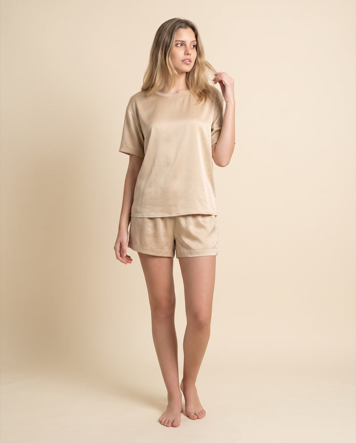 Satin Tee Pajama Short Set