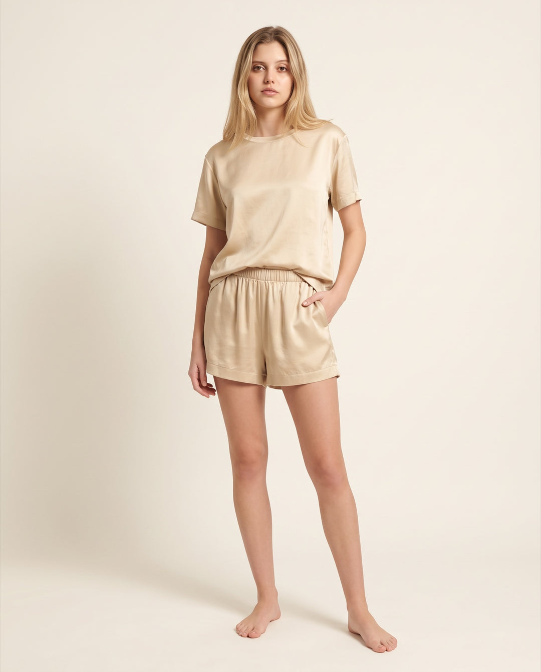 Satin Tee Pajama Short Set