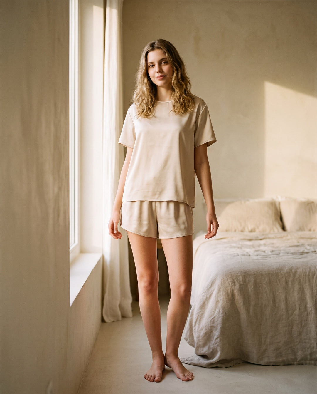 Satin Tee Pajama Short Set