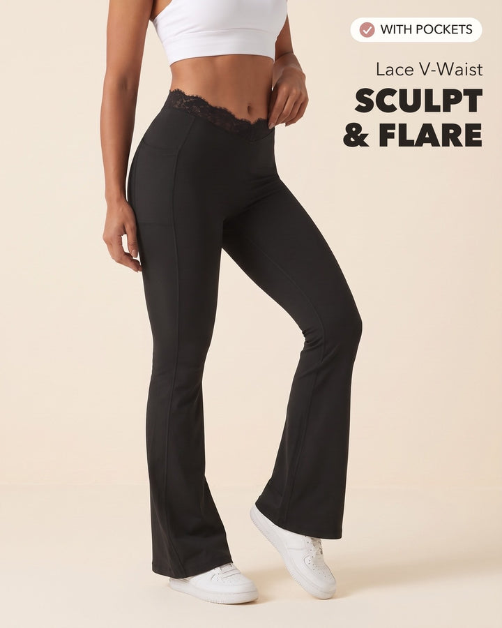 Lace V-Waist Flare Leggings