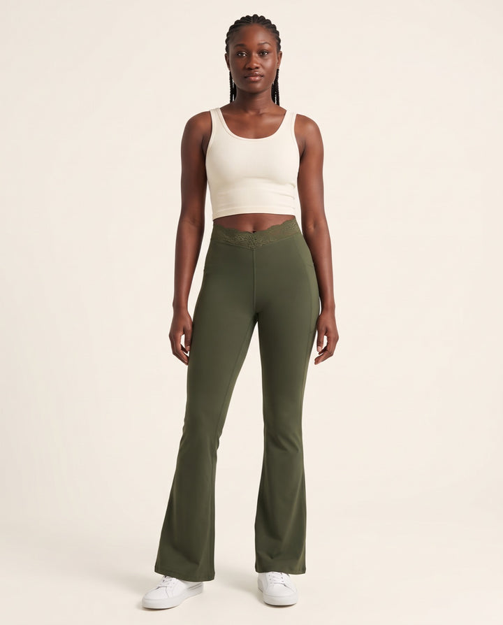 Lace V-Waist Flare Leggings
