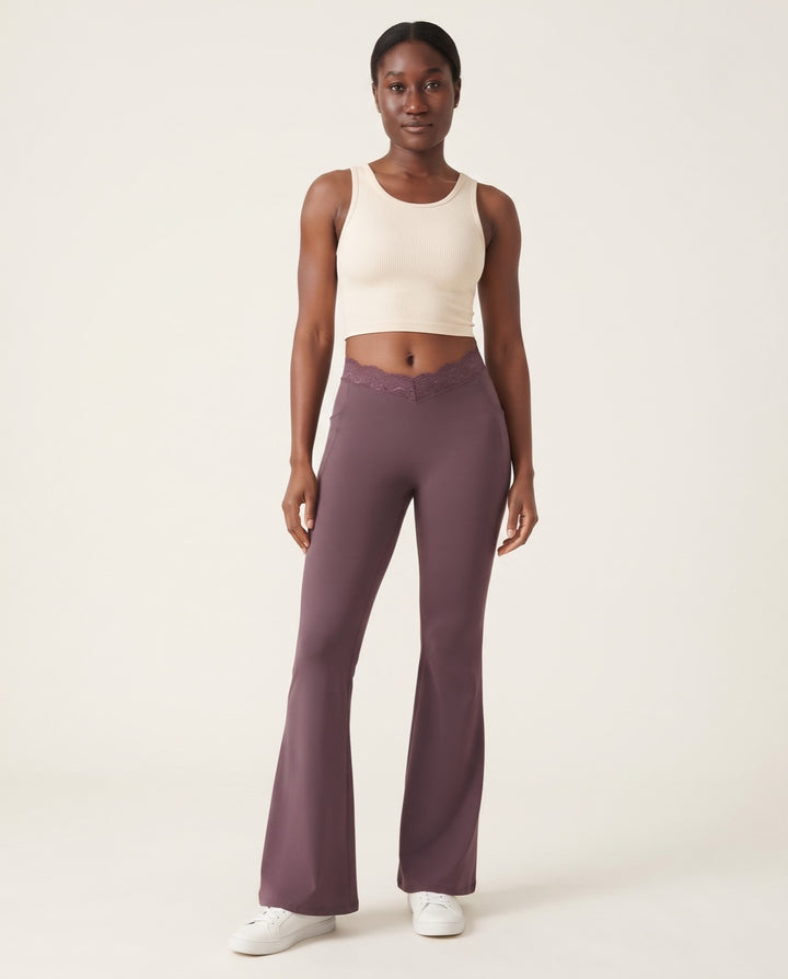 Lace V-Waist Flare Leggings