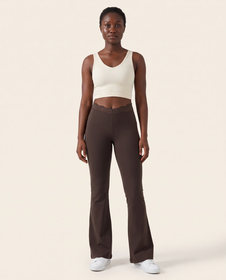 Lace V-Waist Flare Leggings