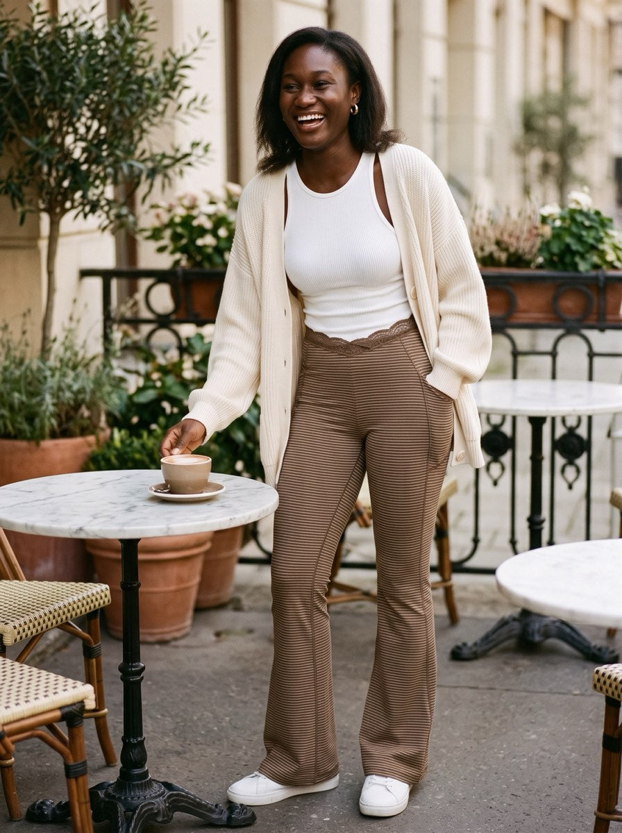 Noella Lace V-Waist Flare Leggings