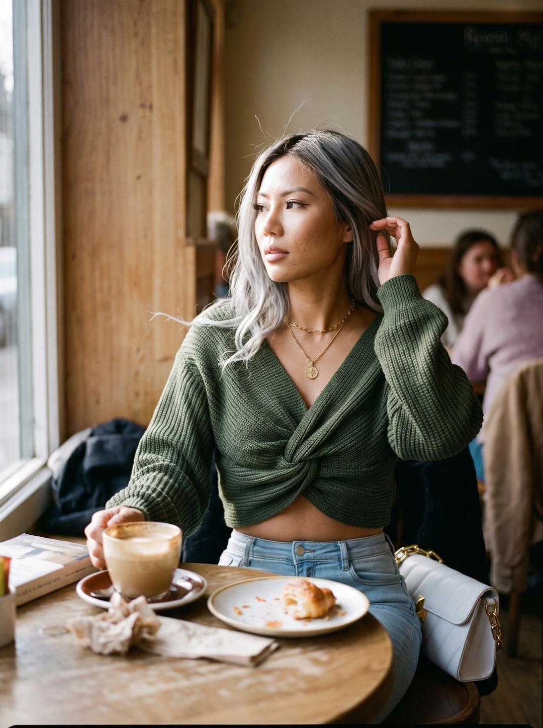 Knotted V-Neck Crop Sweater