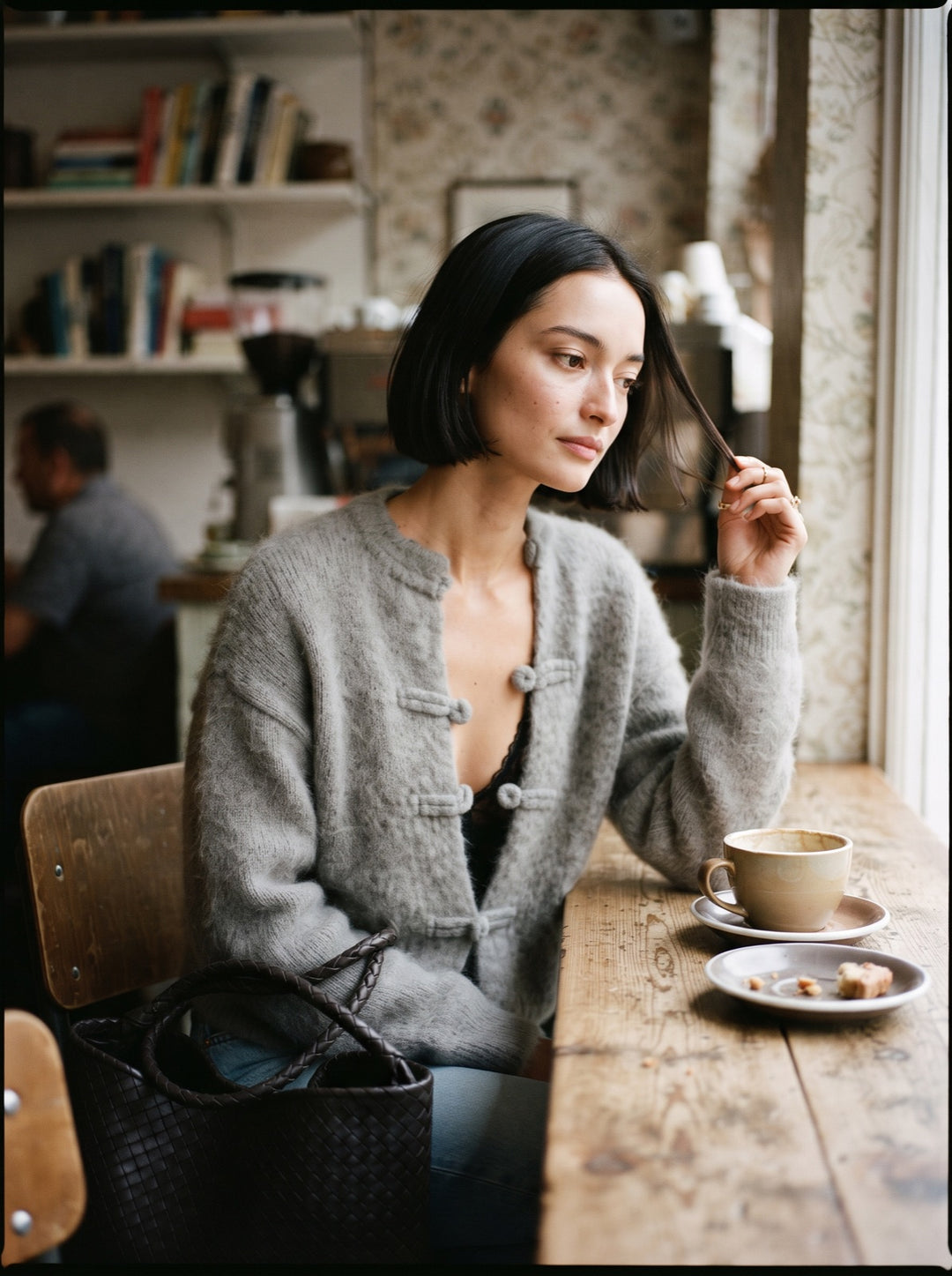 Frog-Button Knit Cardigan