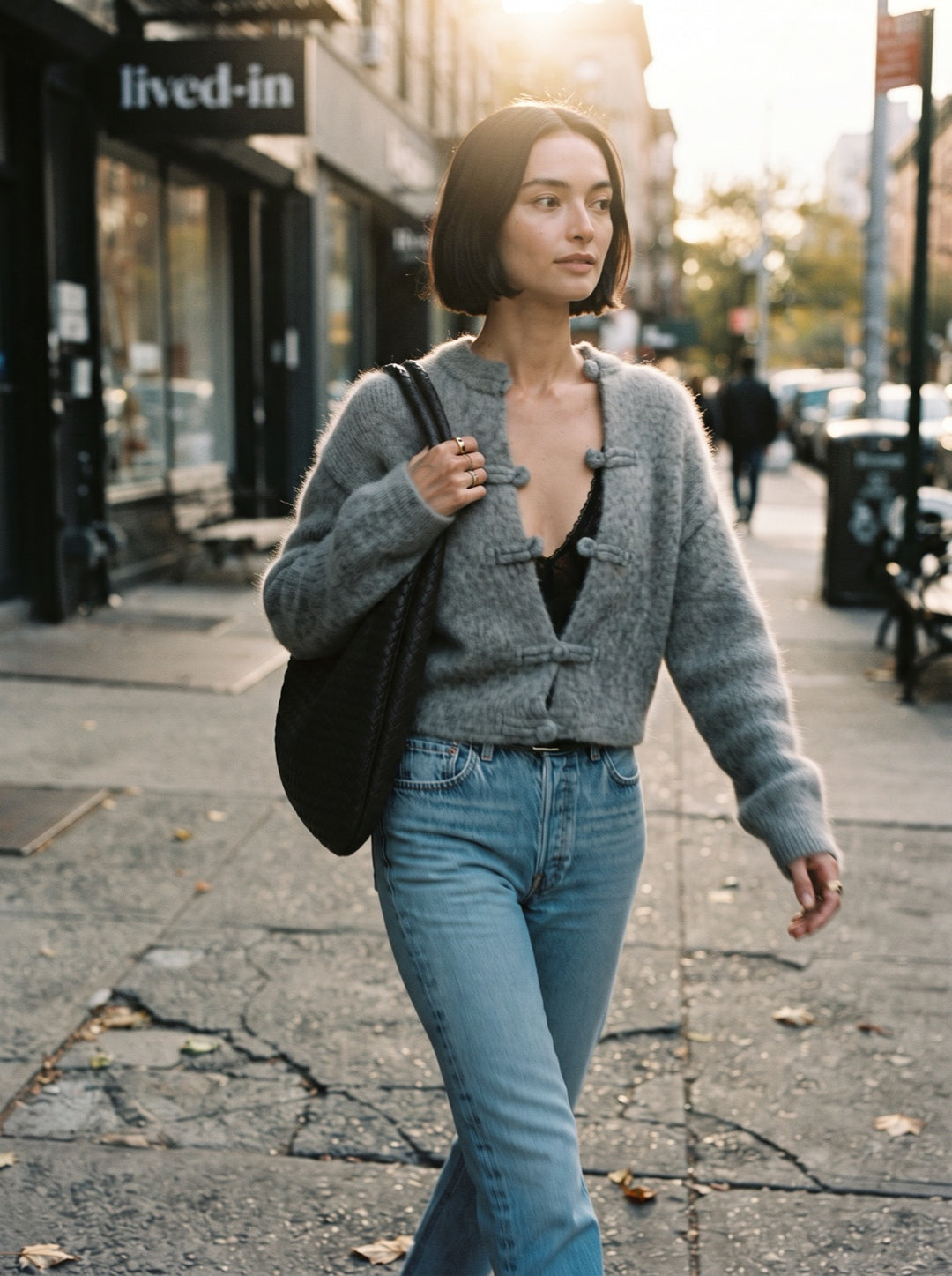 Frog-Button Knit Cardigan