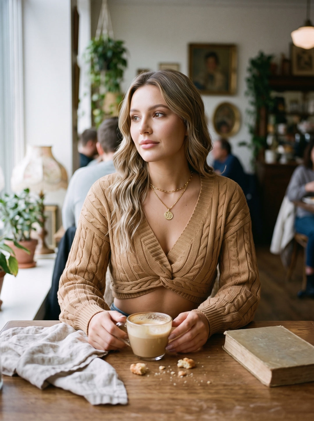 Cable-Knit V-Neck Sweater