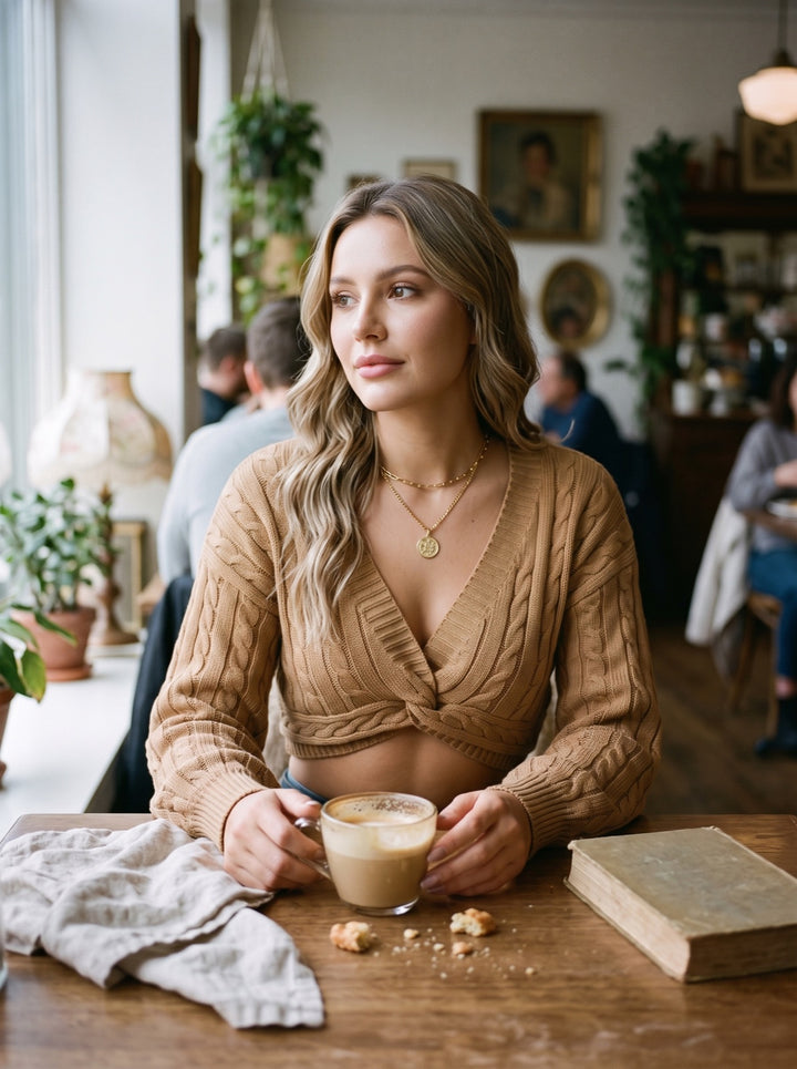 Cable-Knit V-Neck Sweater