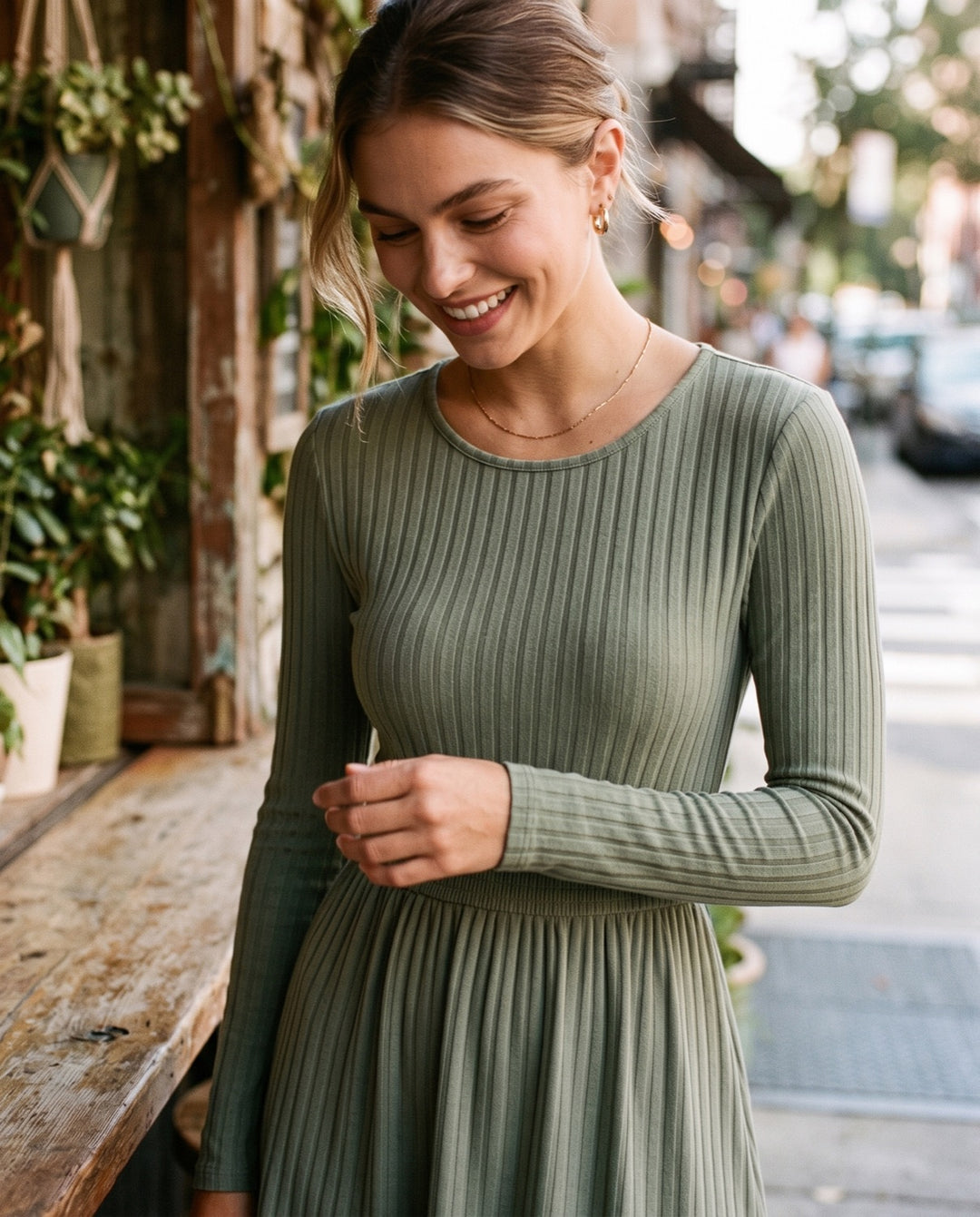 Ribbed A-Line Knit Dress