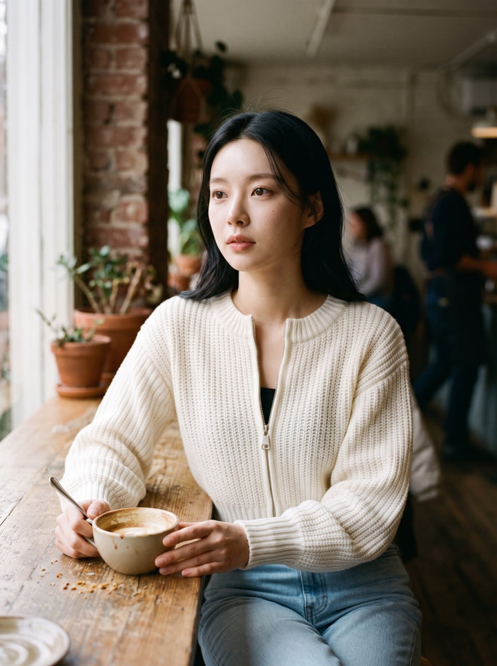 Round-Neck Knit Cardigan